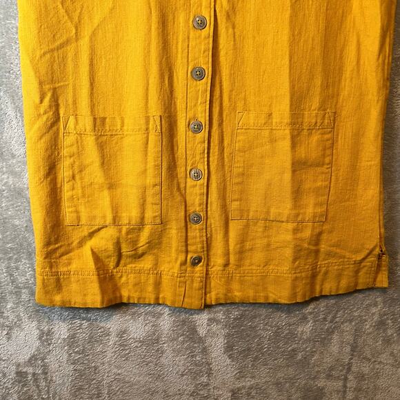 Pilcro Buttondown Shirt Dress Linen Blend Patch Pockets Yellow Utility - Picture 8 of 9